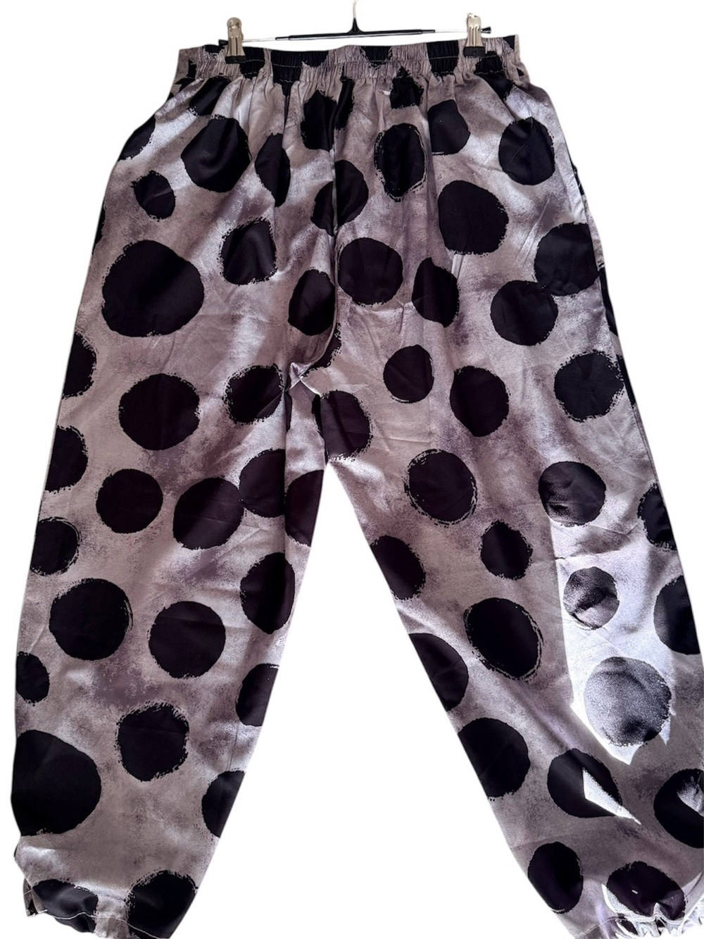NWOT Ankle-Length Polka Dot Baggy Cropped Pants - Black on Gray